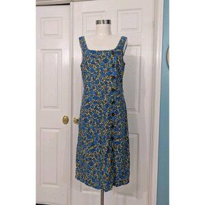 Ann Taylor Floral Linen Blend Shift Side Button Sleeveless Dress Women’s Sz 10